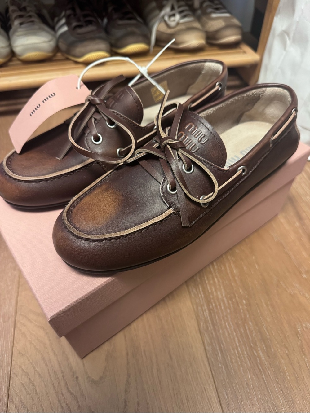 Miu Miu Brown Leather Boat Shoes